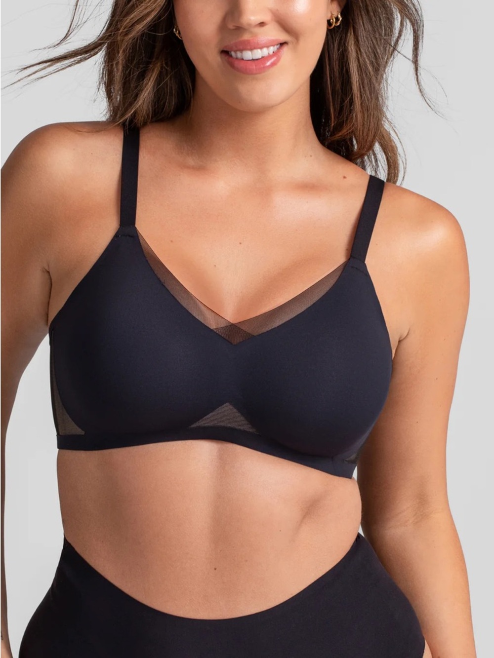 Comfort Wireless Bra with Sheer Mesh Trim in Black